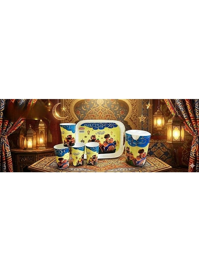 Ramadan serving set (plastic) consisting of a 2-liter jug, 4 cups, and a serving tray – suitable for everyday use with Ramadan drinks. - Image 3